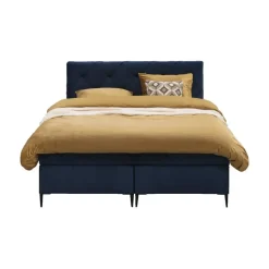 Boxspring Liv geruit - blauw - 140x200 cm - slanke poot
