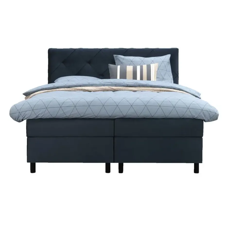 Boxspring Liv geruit - blauw - 180x200 cm - ronde poot