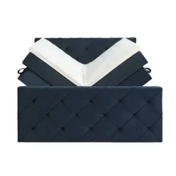 Boxspring met opbergruimte en voetbord Liv geruit - blauw - 180x200cm