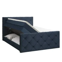 Boxspring met opbergruimte en voetbord Liv geruit - blauw - 180x200cm
