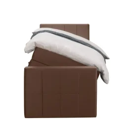 Boxspring met opbergruimte en voetbord Liv geblokt - bruin - 90x200cm