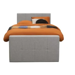 Boxspring met opbergruimte en voetbord Liv geblokt - lichtgrijs - 120x200cm