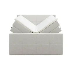 Boxspring met opbergruimte en voetbord Liv geblokt - ecru - 140x200cm