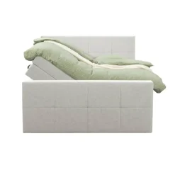 Boxspring met opbergruimte en voetbord Liv geblokt - ecru - 180x200cm