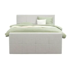 Boxspring met opbergruimte en voetbord Liv geblokt - ecru - 180x200cm