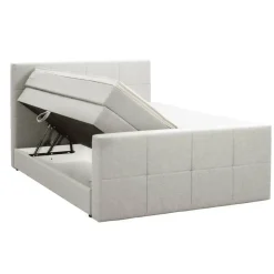 Boxspring met opbergruimte en voetbord Liv geblokt - ecru - 180x200cm