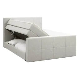Boxspring met opbergruimte en voetbord Liv geblokt - ecru - 180x200cm