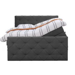Boxspring met opbergruimte en voetbord Liv geruit - antraciet - 180x200cm