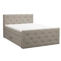 Boxspring met opbergruimte en voetbord Liv geruit - beige - 180x200cm