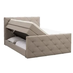 Boxspring met opbergruimte en voetbord Liv geruit - beige - 180x200cm