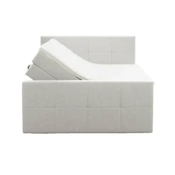 Boxspring met opbergruimte en voetbord Liv geblokt - ecru - 160x200cm