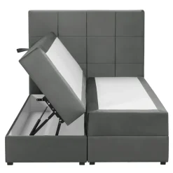 Boxspring met opbergruimte Liv geblokt - grijs - 120x200 cm