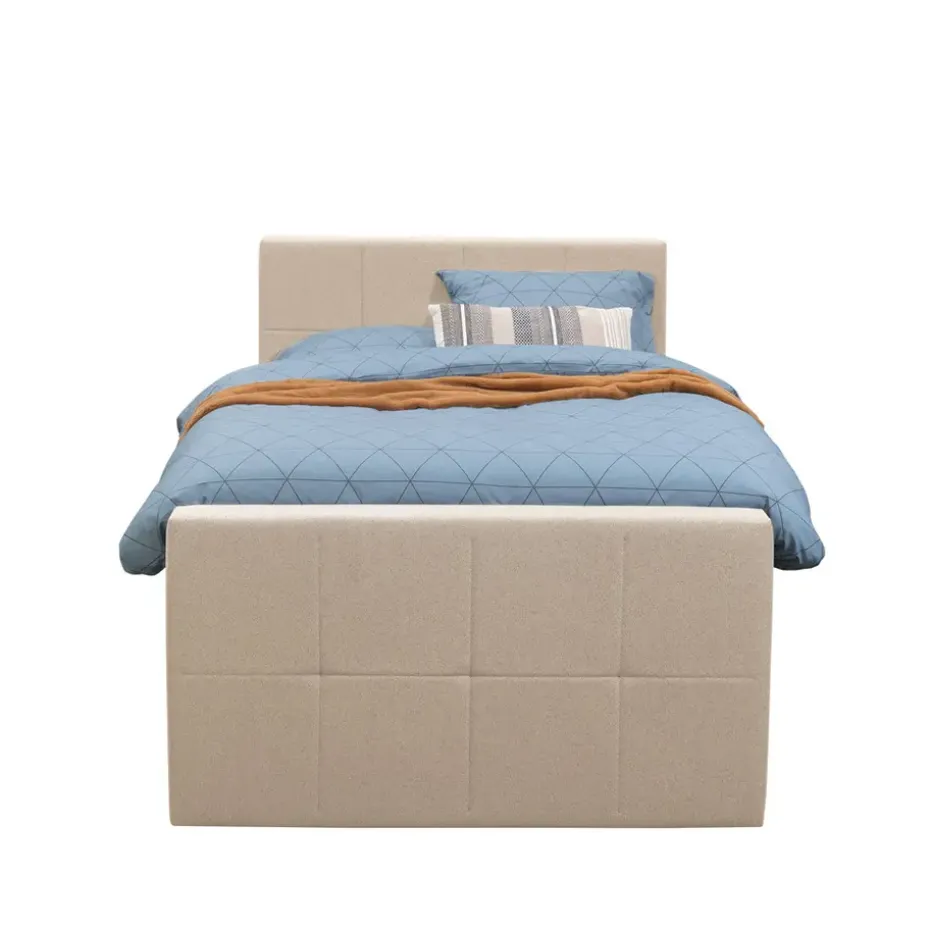 Boxspring met opbergruimte en voetbord Liv geblokt - beige - 120x200cm