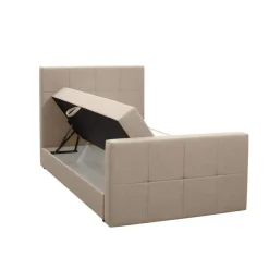 Boxspring met opbergruimte en voetbord Liv geblokt - beige - 120x200cm