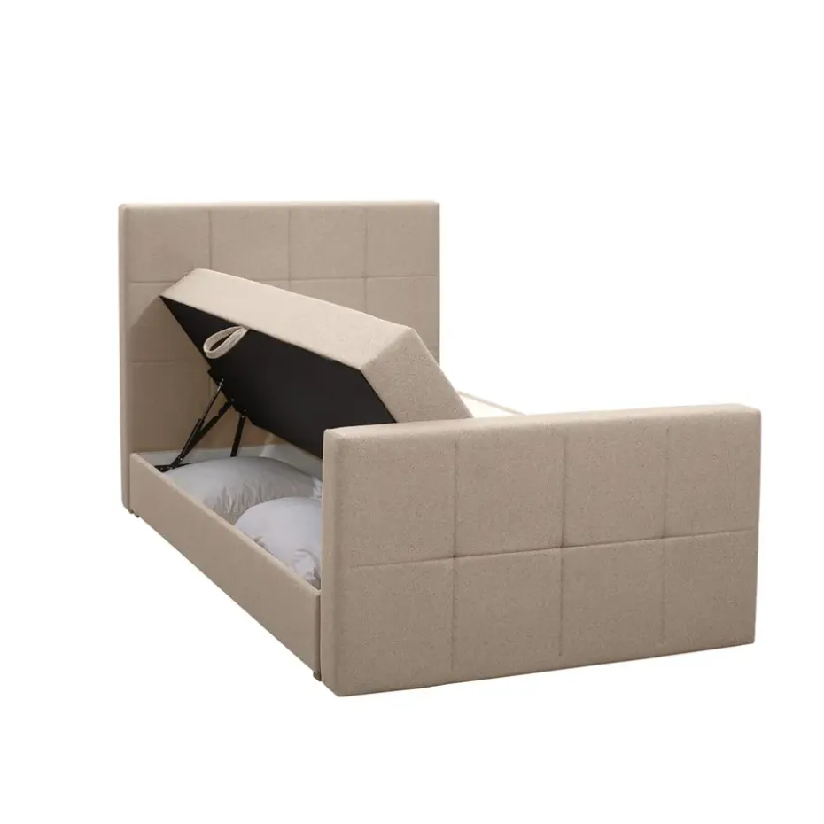 Boxspring met opbergruimte en voetbord Liv geblokt - beige - 120x200cm