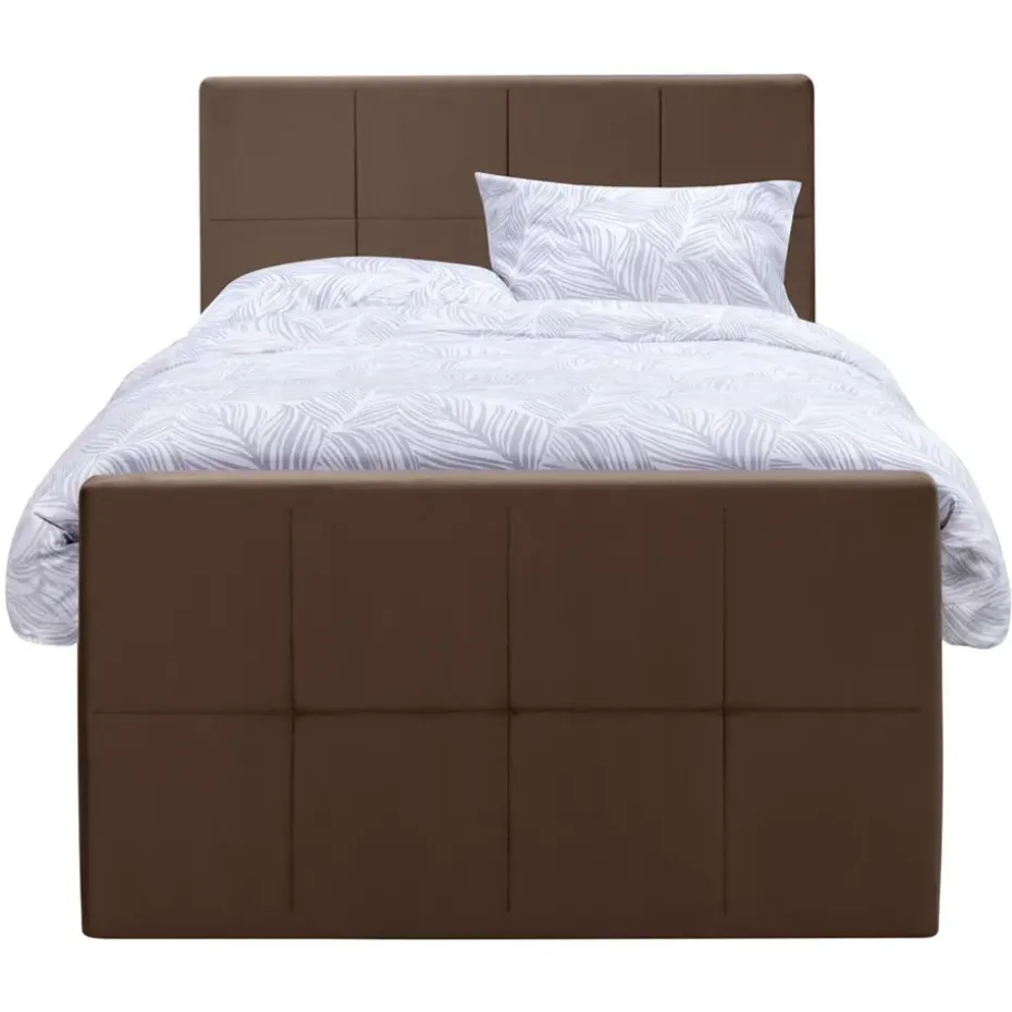 Boxspring met opbergruimte en voetbord Liv geblokt - bruin - 120x200cm