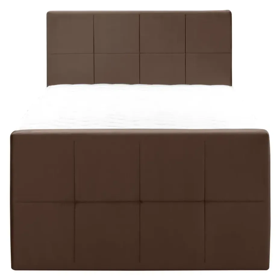 Boxspring met opbergruimte en voetbord Liv geblokt - bruin - 120x200cm