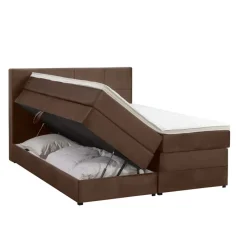 Boxspring met opbergruimte Liv geblokt - bruin - 180x200 cm