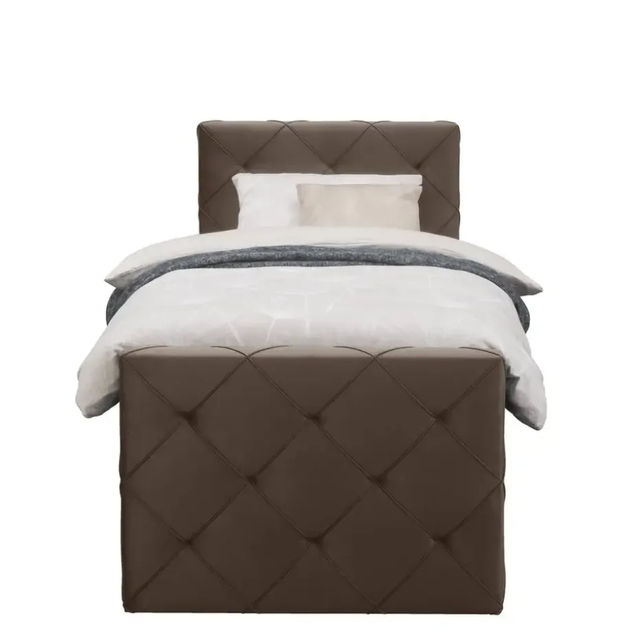 Boxspring met opbergruimte en voetbord Liv geruit - bruin - 90x200cm