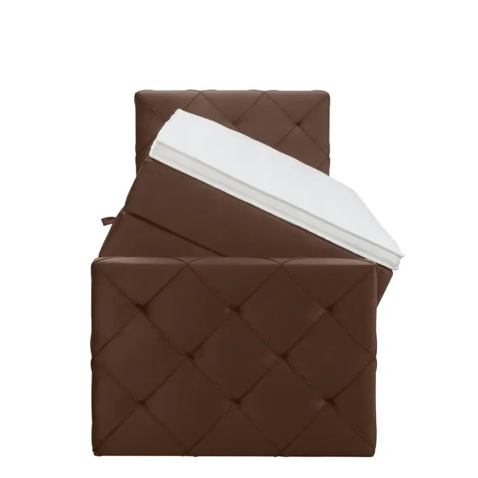 Boxspring met opbergruimte en voetbord Liv geruit - bruin - 90x200cm