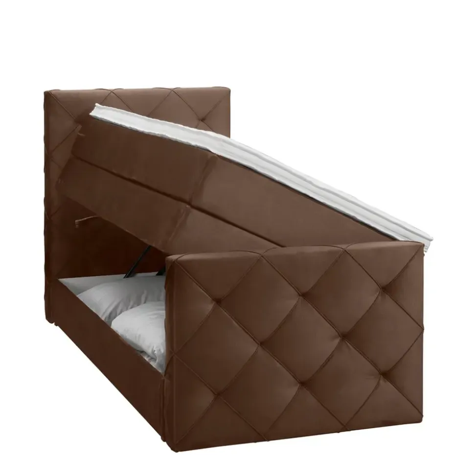 Boxspring met opbergruimte en voetbord Liv geruit - bruin - 90x200cm