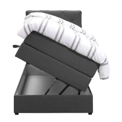 Boxspring met opbergruimte Liv geruit - antraciet - 90x200 cm