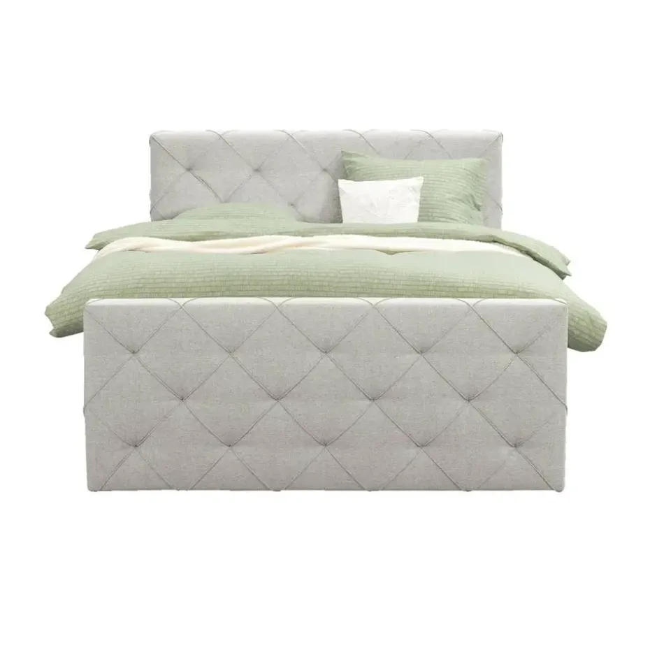 Boxspring met opbergruimte en voetbord Liv geruit - ecru - 160x200cm