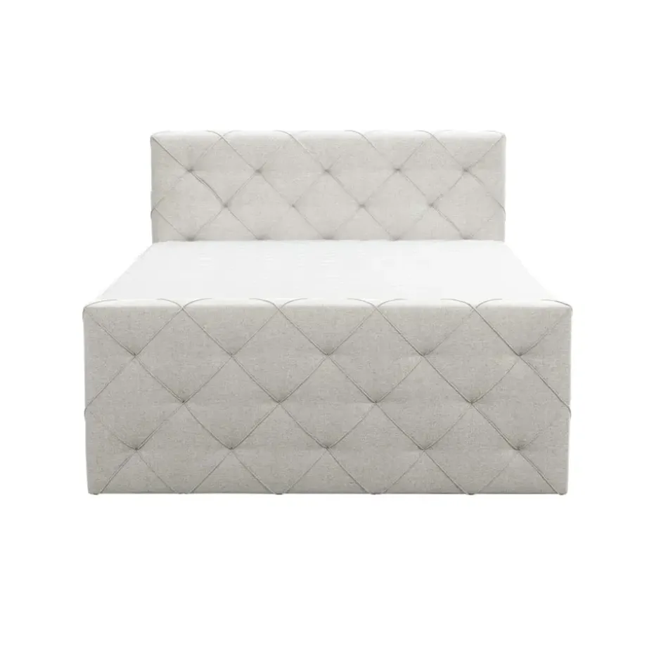 Boxspring met opbergruimte en voetbord Liv geruit - ecru - 160x200cm