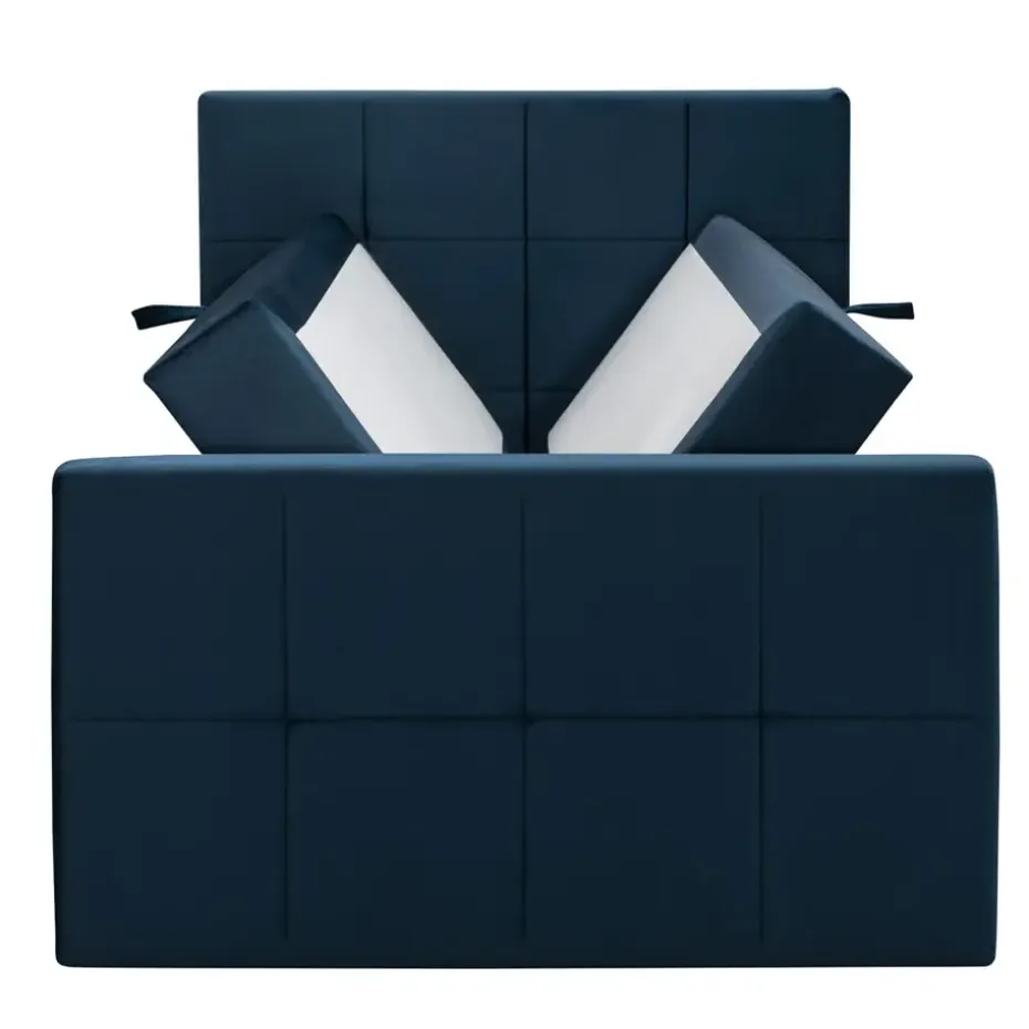 Boxspring met opbergruimte en voetbord Liv geblokt - blauw - 120x200cm