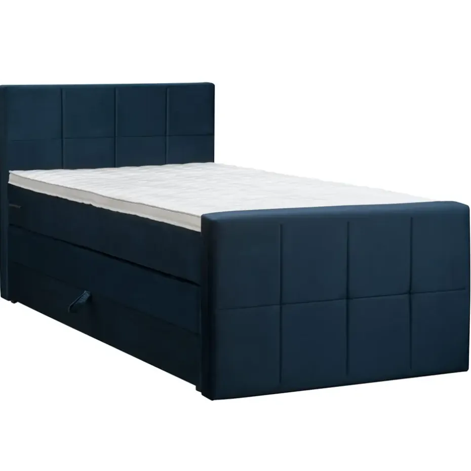 Boxspring met opbergruimte en voetbord Liv geblokt - blauw - 120x200cm