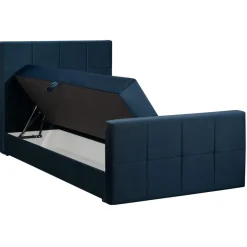 Boxspring met opbergruimte en voetbord Liv geblokt - blauw - 120x200cm