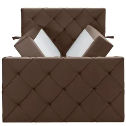 Boxspring met opbergruimte en voetbord Liv geruit - bruin - 120x200cm