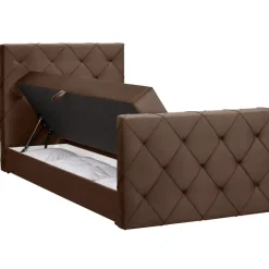 Boxspring met opbergruimte en voetbord Liv geruit - bruin - 120x200cm