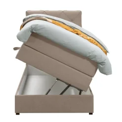 Boxspring met opbergruimte Liv geruit - beige - 90x200 cm