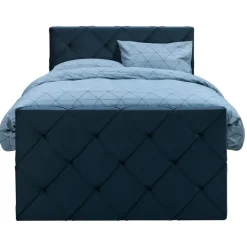 Boxspring met opbergruimte en voetbord Liv geruit - blauw - 120x200cm