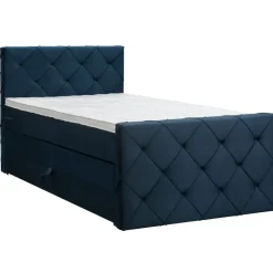 Boxspring met opbergruimte en voetbord Liv geruit - blauw - 120x200cm
