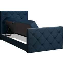 Boxspring met opbergruimte en voetbord Liv geruit - blauw - 120x200cm