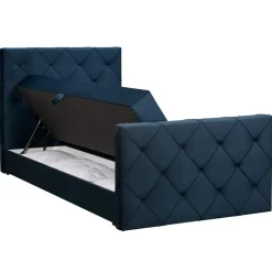 Boxspring met opbergruimte en voetbord Liv geruit - blauw - 120x200cm