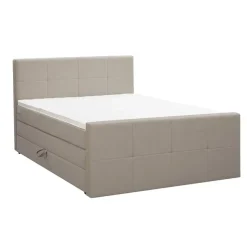 Boxspring met opbergruimte en voetbord Liv geblokt - beige - 160x200cm