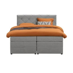 Boxspring met opbergruimte Liv geruit - lichtgrijs - 160x200 cm