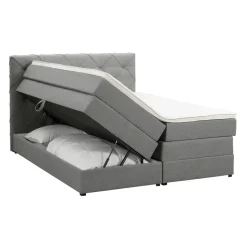 Boxspring met opbergruimte Liv geruit - lichtgrijs - 160x200 cm