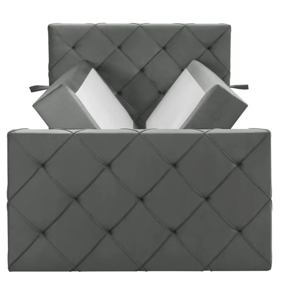 Boxspring met opbergruimte en voetbord Liv geruit - grijs - 120x200cm