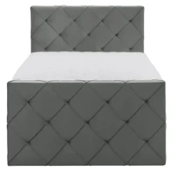 Boxspring met opbergruimte en voetbord Liv geruit - grijs - 120x200cm