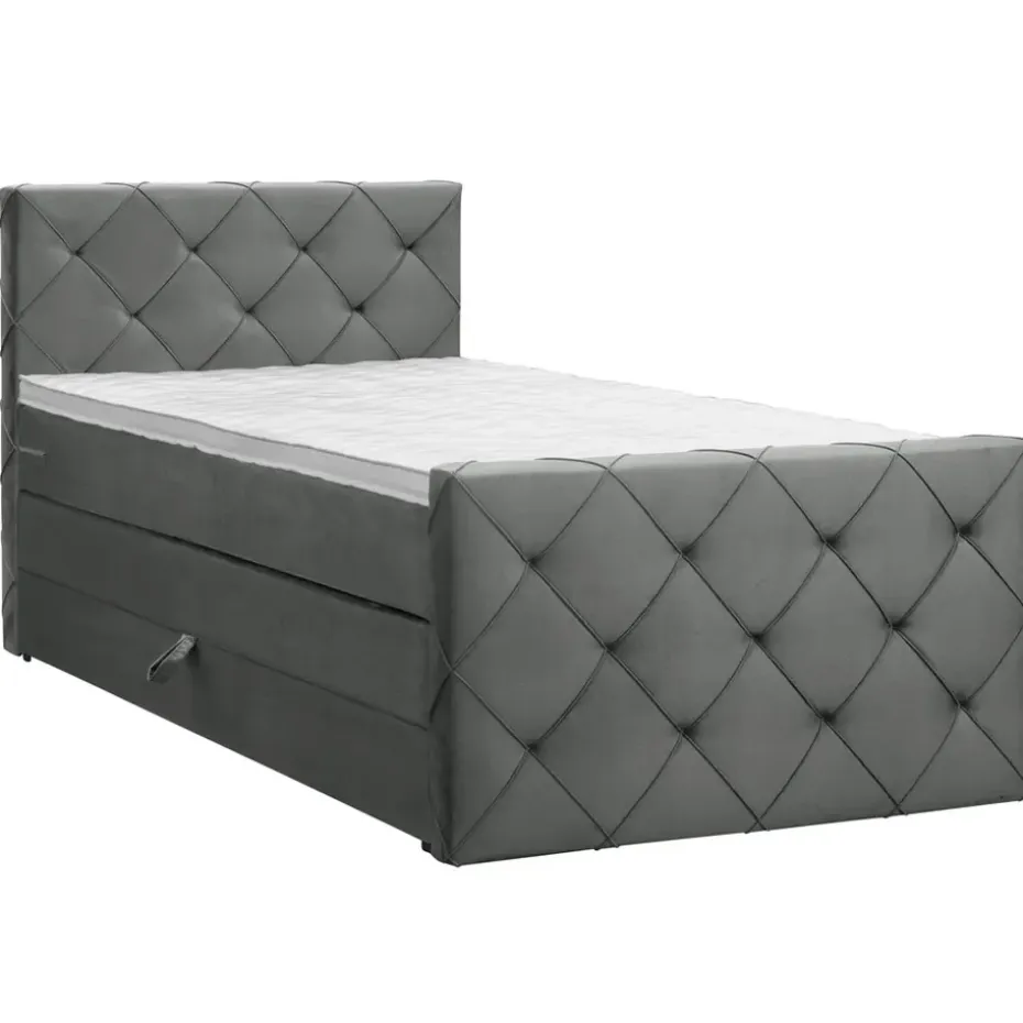 Boxspring met opbergruimte en voetbord Liv geruit - grijs - 120x200cm