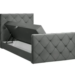 Boxspring met opbergruimte en voetbord Liv geruit - grijs - 120x200cm