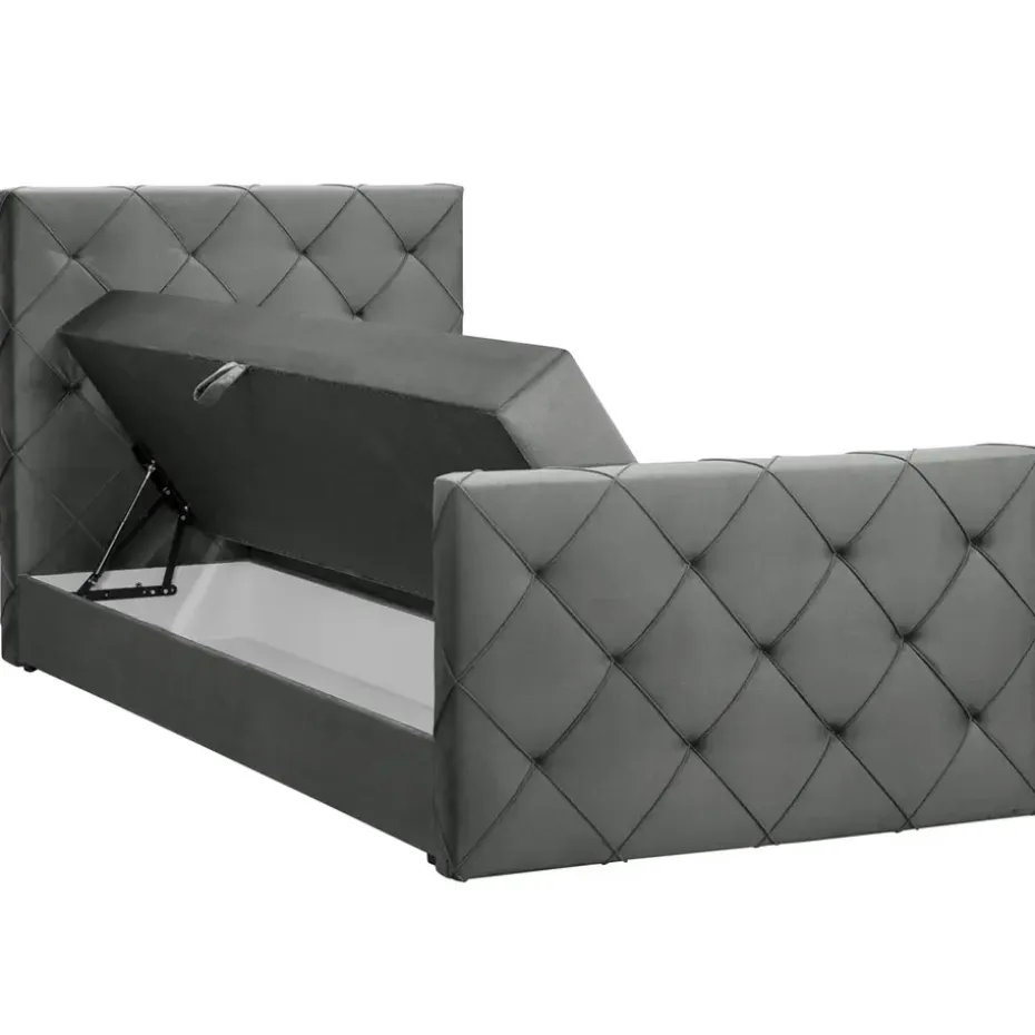 Boxspring met opbergruimte en voetbord Liv geruit - grijs - 120x200cm