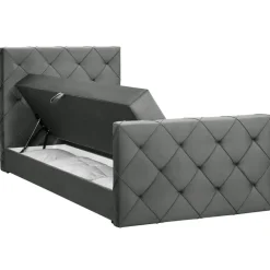 Boxspring met opbergruimte en voetbord Liv geruit - grijs - 120x200cm