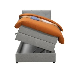 Boxspring met opbergruimte Liv geruit - lichtgrijs - 90x200 cm