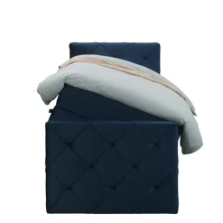 Boxspring met opbergruimte en voetbord Liv geruit - blauw - 90x200cm