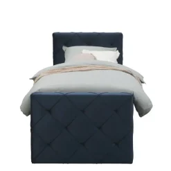 Boxspring met opbergruimte en voetbord Liv geruit - blauw - 90x200cm